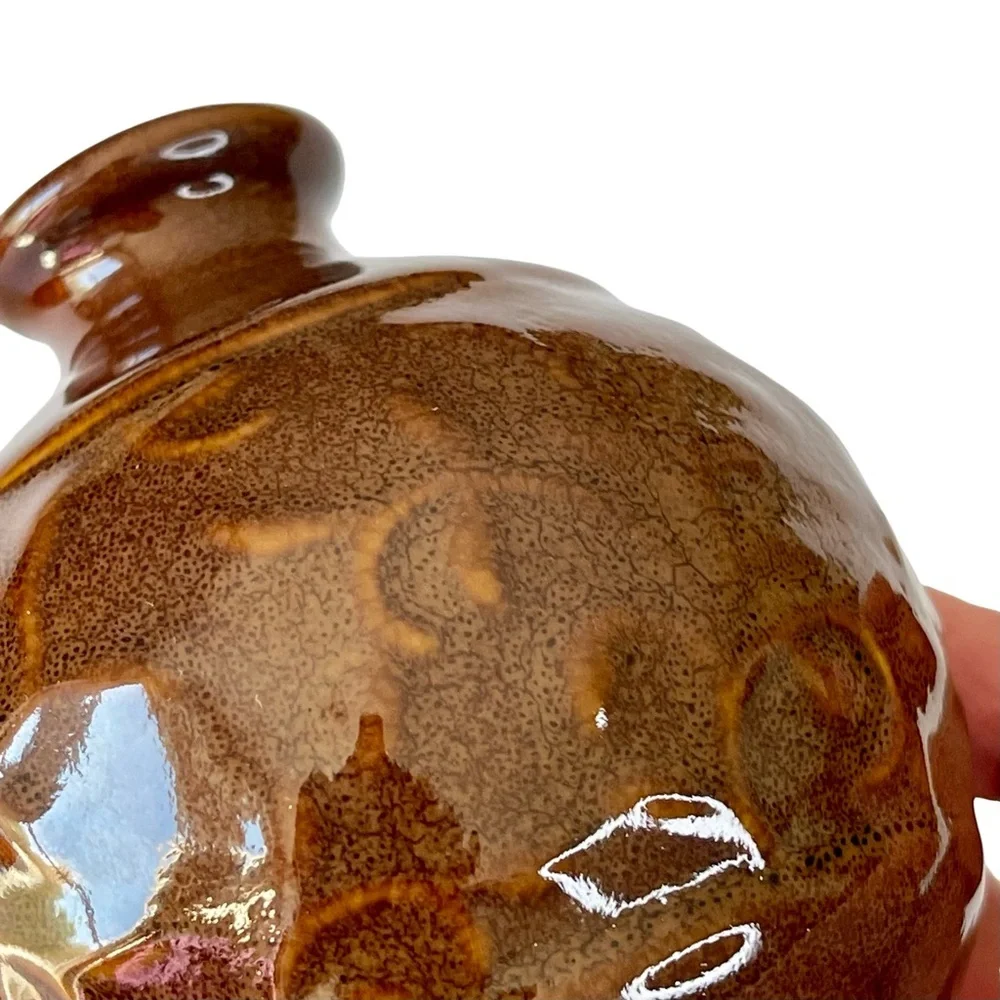 Pair of 4 inch Brown Mini Ceramic Bud Vase Glass Snuff Jar